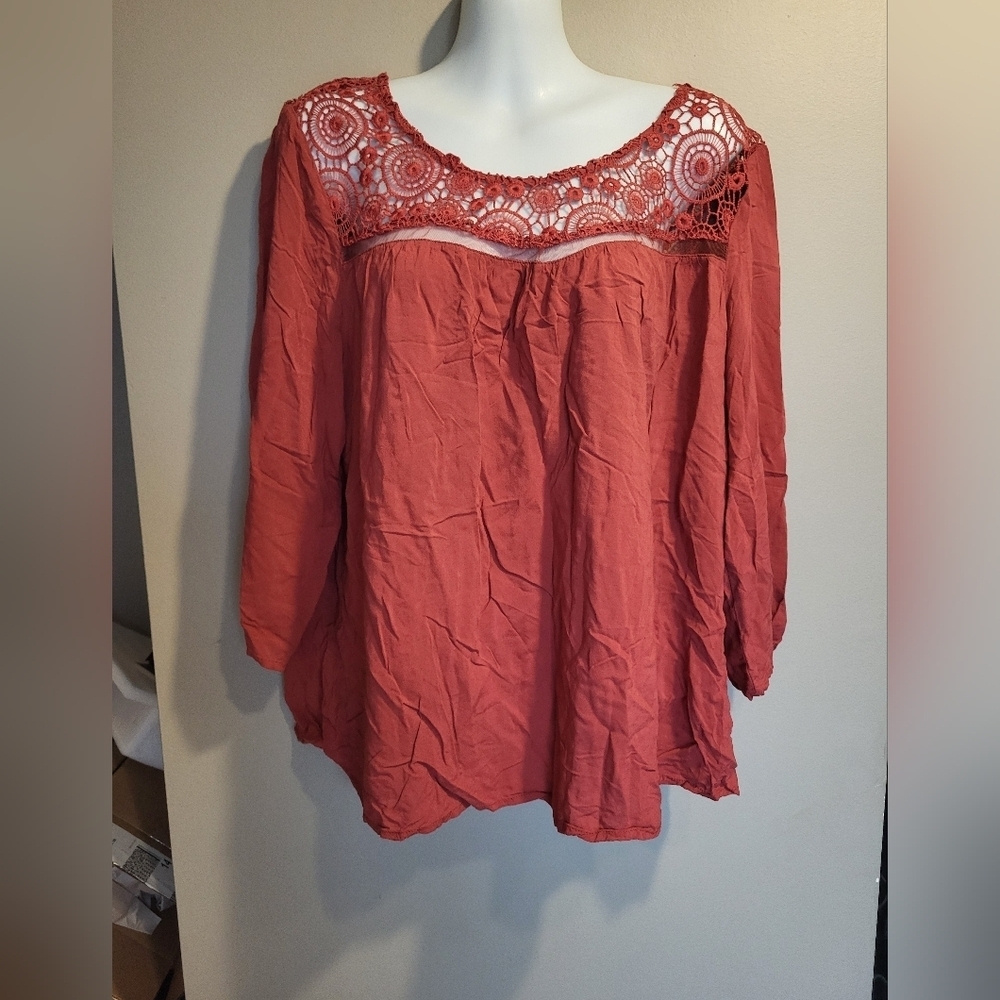 Reitmans Terracotta Lace Accent Blouse, Size XL